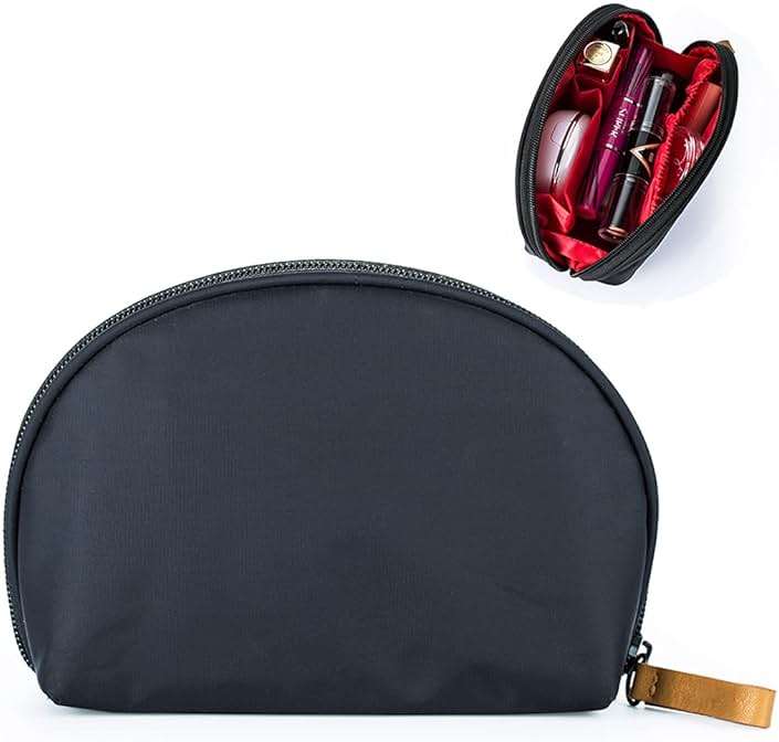 Hekyip Half Moon Cosmetic Bag, Travel Makeup Pouch, Portable Waterproof Cosmetic Pouch for Girls Women, Small (INNER RED) - Image 1