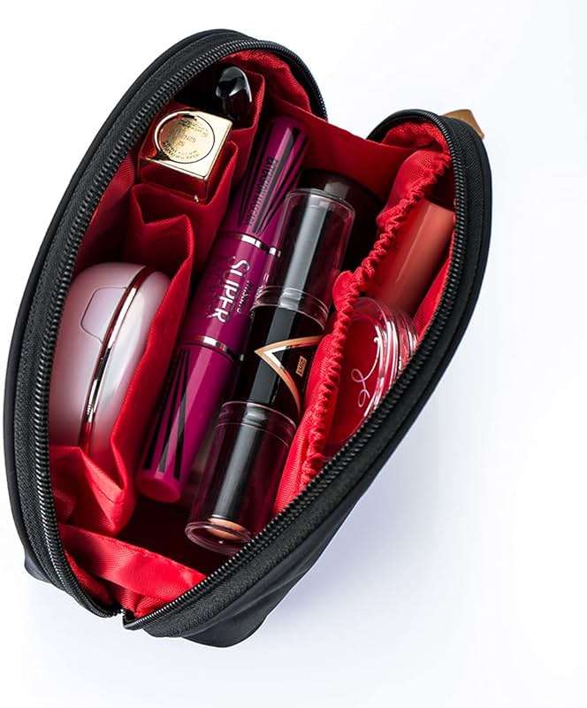 Hekyip Half Moon Cosmetic Bag, Travel Makeup Pouch, Portable Waterproof Cosmetic Pouch for Girls Women, Small (INNER RED) - Image 2