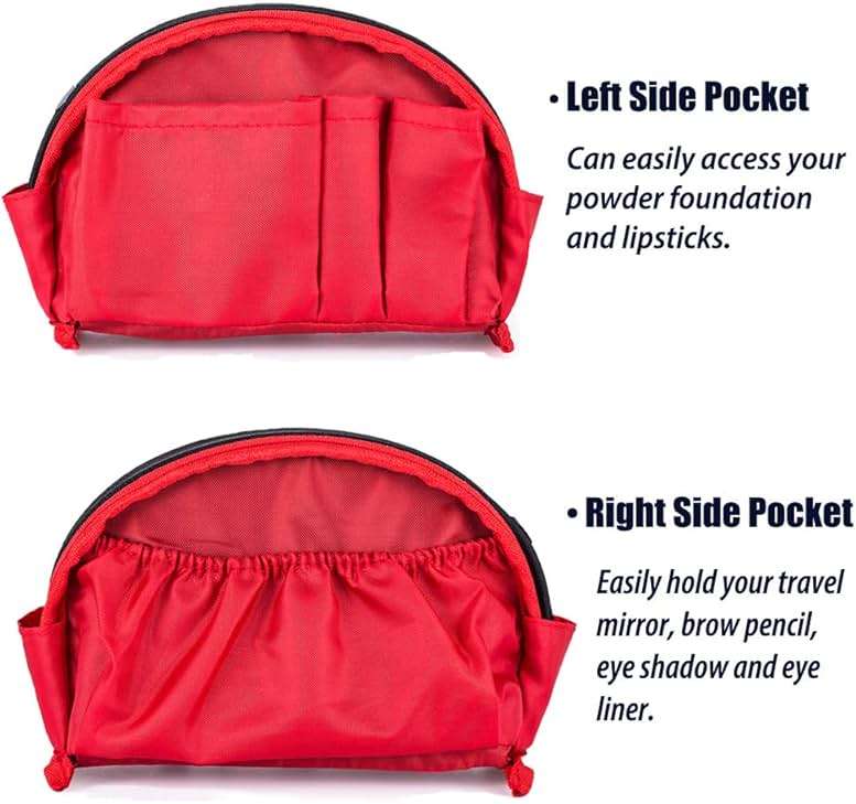 Hekyip Half Moon Cosmetic Bag, Travel Makeup Pouch, Portable Waterproof Cosmetic Pouch for Girls Women, Small (INNER RED) - Image 4