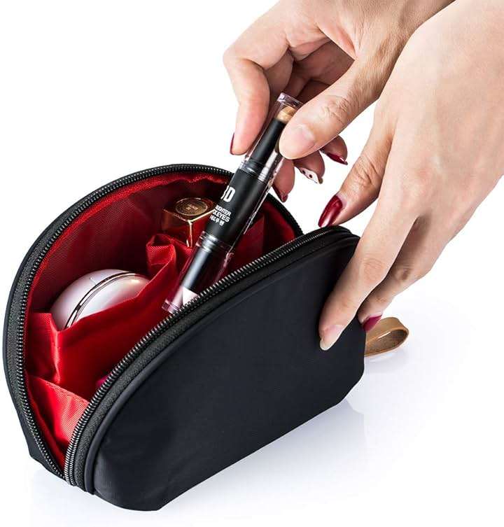 Hekyip Half Moon Cosmetic Bag, Travel Makeup Pouch, Portable Waterproof Cosmetic Pouch for Girls Women, Small (INNER RED) - Image 6