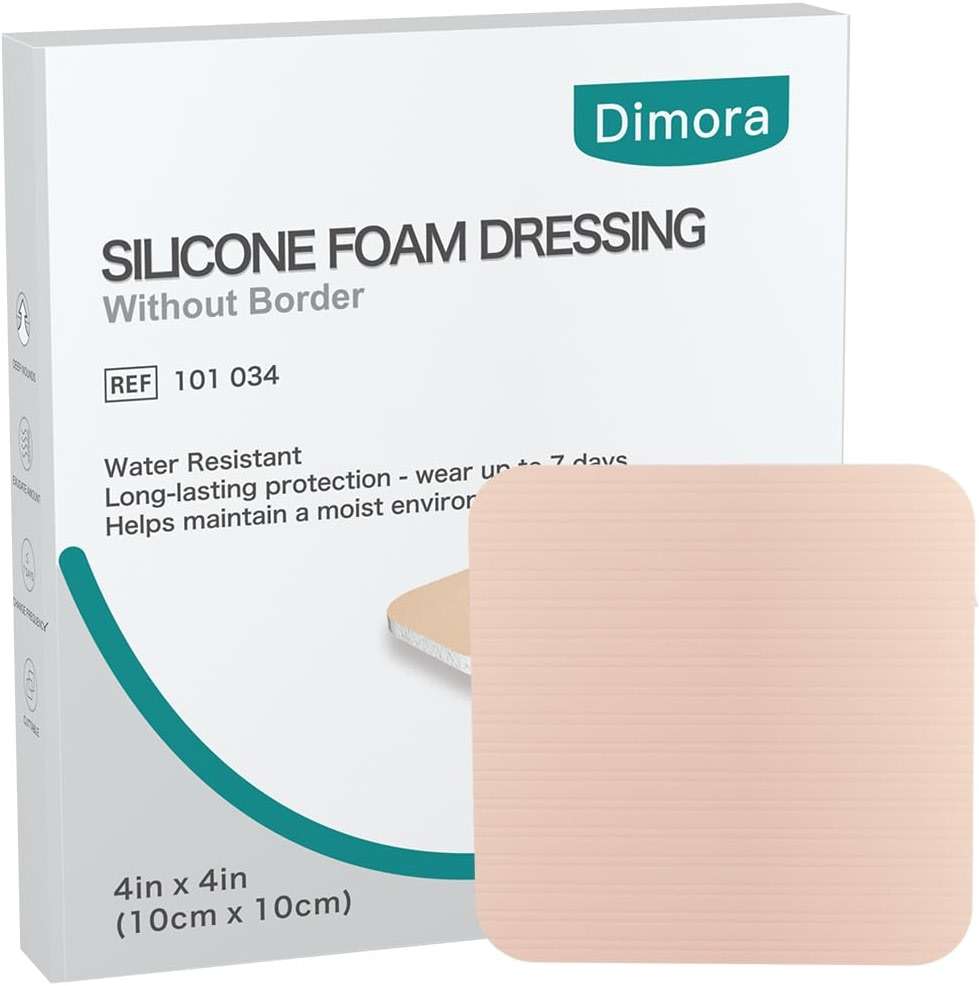 Dimora Silicone Foam Dressing Without Border 4"x 4" Highly Absorbent Adhesive Wound Bandage Cuttable Pads First Aid Bandage for Wound Care 5 Pack - Image 1