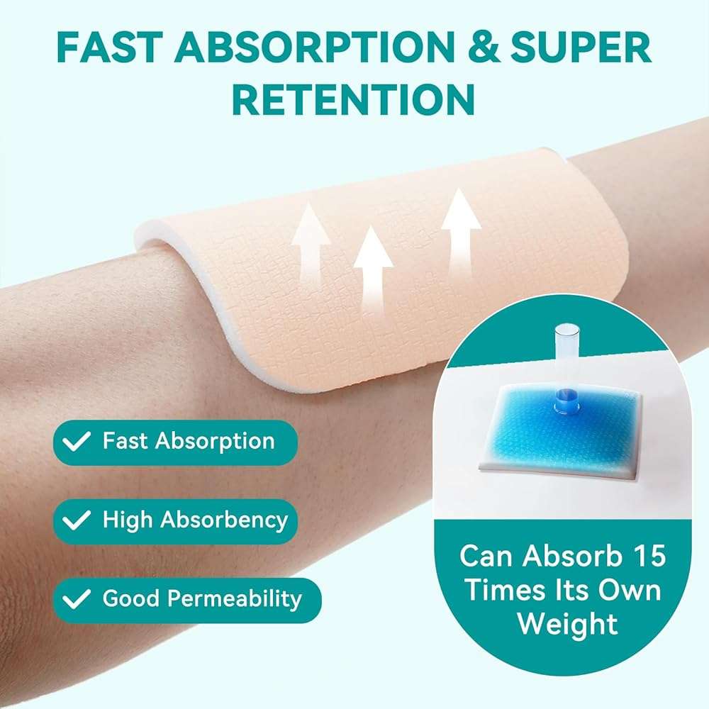 Dimora Silicone Foam Dressing Without Border 4"x 4" Highly Absorbent Adhesive Wound Bandage Cuttable Pads First Aid Bandage for Wound Care 5 Pack - Image 6