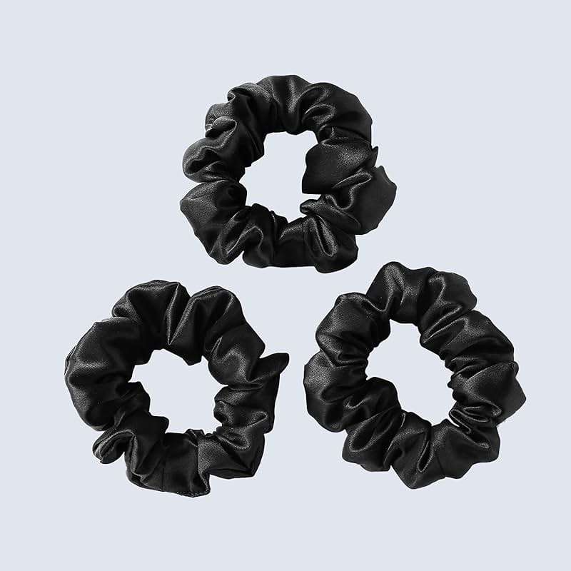 ZIMASILK 100% Mulberry Silk Hair Scrunchies, Best For Women And Girls’ Hair 19 Momme Elastic Hair Bands for Ponytail Holder Gentle And No hurt (3 Pack, Black) - Image 1