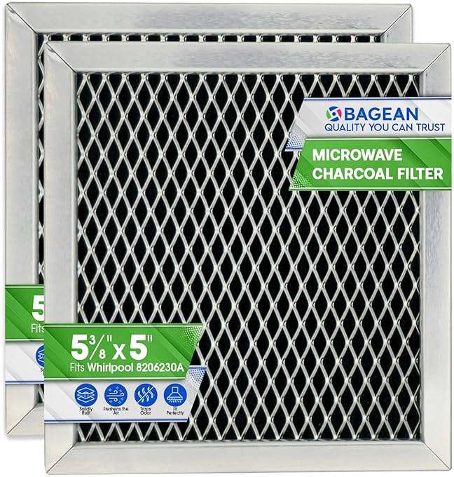 Microwave Charcoal Filter 5.35” x 5.03” for 8206230A Maytag and Whirlpool Microwave Filter Replacement - Carbon Filters Freshens and Filters Kitchen Air in Over the Range Oven Vent Fan (2-Pack) - Image 1