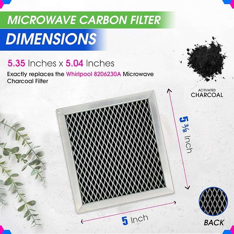 Microwave Charcoal Filter 5.35” x 5.03” for 8206230A Maytag and Whirlpool Microwave Filter Replacement - Carbon Filters Freshens and Filters Kitchen Air in Over the Range Oven Vent Fan (2-Pack) - Image 2