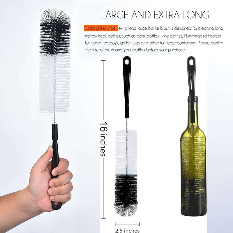 ALINK 3-Pack Long Black Bottle Cleaning Brush for Narrow Neck Beer/Wine/Flask/Thermos/Sport Well, Brewing Bottle Cleaner, 16 Inches - Image 2