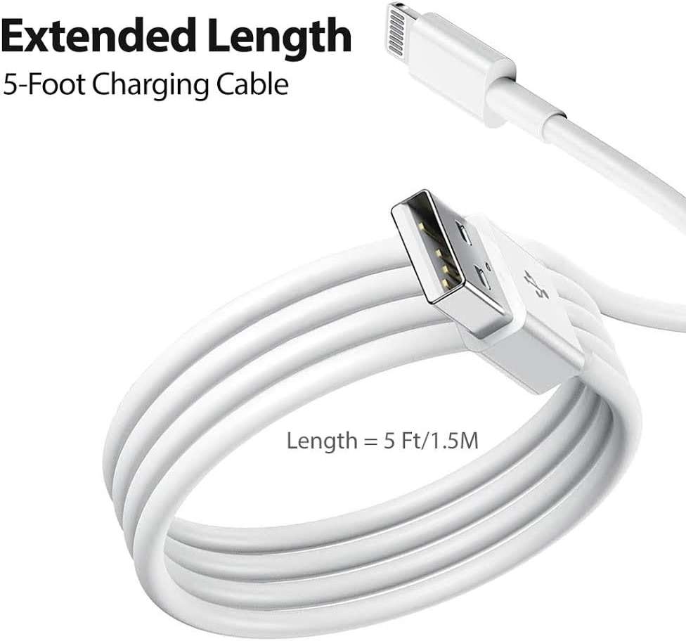 iPhone Charger [MFi Certified] - Travel & Home Wall Charger with 5ft Cable, Compatible with iPhone 14, 13, 12, 11, SE, X, 8, 7, 6, 5, iPad Mini, iPod Touch & iPods - Image 3