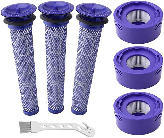 6 Pack Vacuum Filter Replacement Kit for Dyson V7, V8 Animal and V8 Absolute Cordless Vacuum, 3 Post Filter, 3 Pre Filter, Replaces Part # 965661-01 & 967478-01 - Image 1