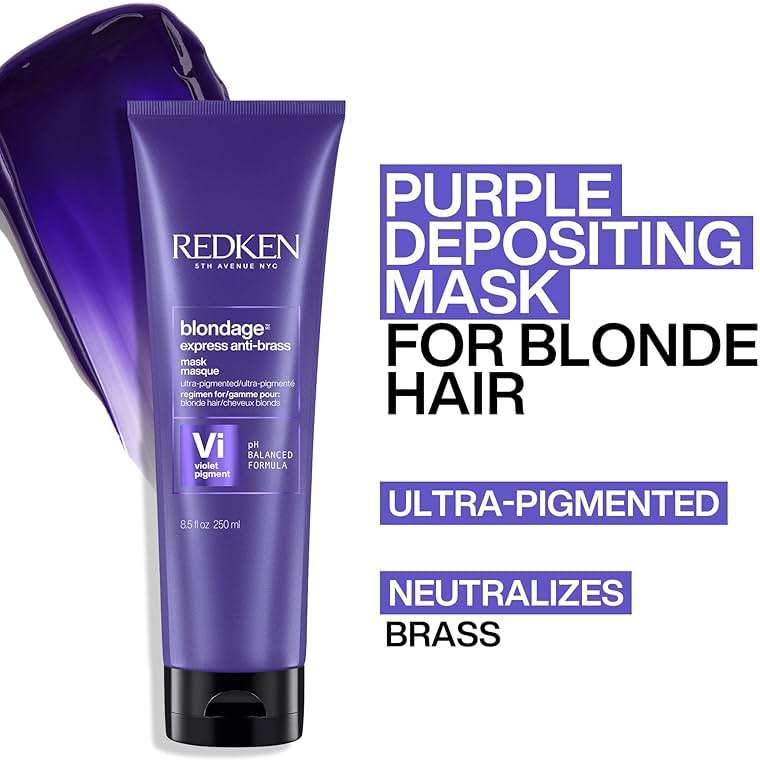 Redken Blondage Express Anti-Brass Mask For Blonde & Highlighted Hair - Ultra-Pigmented Purple Mask For Blonde Hair - Image 3