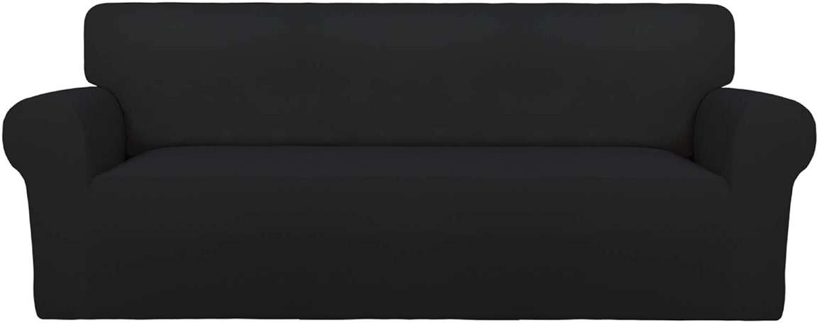 PureFit Super Stretch Sofa Slipcover – Spandex Non Slip Soft Couch Sofa Cover, Washable Furniture Protector with Non Skid Foam and Elastic Bottom for Kids, Pets (Sofa, Black) - Image 1