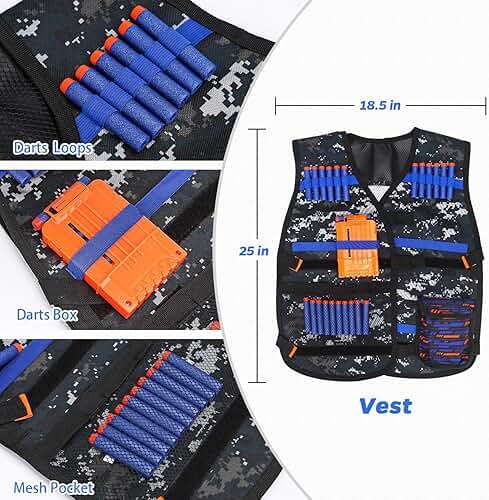 KKONES Kids Tactical Vest Kit for Nerf Guns Series with Refill Darts,Dart Pouch, Reload Clips, Tactical Mask, Wrist Band and Protective Glasses, Toys for 8 9 10 11 12 Year Boys - Image 2