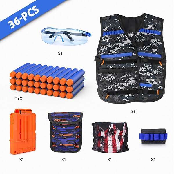 KKONES Kids Tactical Vest Kit for Nerf Guns Series with Refill Darts,Dart Pouch, Reload Clips, Tactical Mask, Wrist Band and Protective Glasses, Toys for 8 9 10 11 12 Year Boys - Image 3