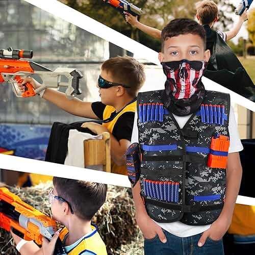 KKONES Kids Tactical Vest Kit for Nerf Guns Series with Refill Darts,Dart Pouch, Reload Clips, Tactical Mask, Wrist Band and Protective Glasses, Toys for 8 9 10 11 12 Year Boys - Image 7