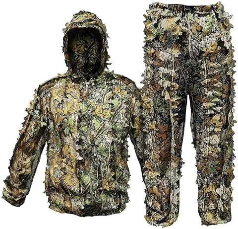 Runpon Ghillie Suit Outdoor Leafy Suit for Hunting Super Lightweight Hooded Camouflage Including Clothes Gloves Face Mask and Bag - Image 1