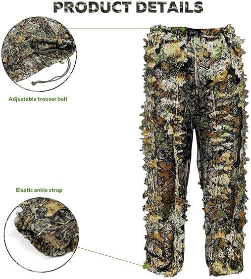 Runpon Ghillie Suit Outdoor Leafy Suit for Hunting Super Lightweight Hooded Camouflage Including Clothes Gloves Face Mask and Bag - Image 4