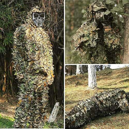 Runpon Ghillie Suit Outdoor Leafy Suit for Hunting Super Lightweight Hooded Camouflage Including Clothes Gloves Face Mask and Bag - Image 6
