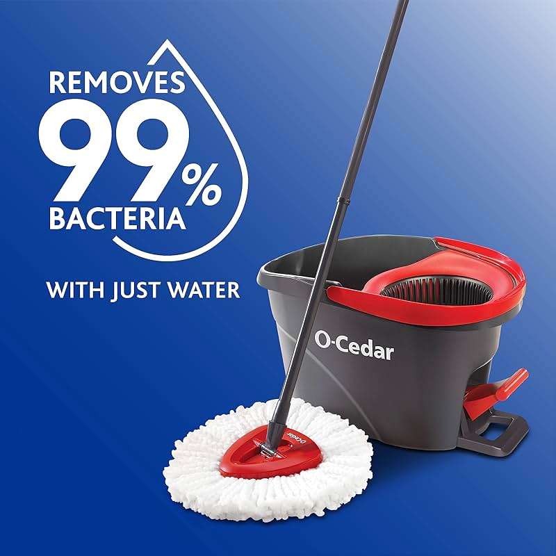 O-Cedar EasyWring Microfiber Spin Mop & Bucket Floor Cleaning System + 2 Extra Refills, Red/Gray - Image 3