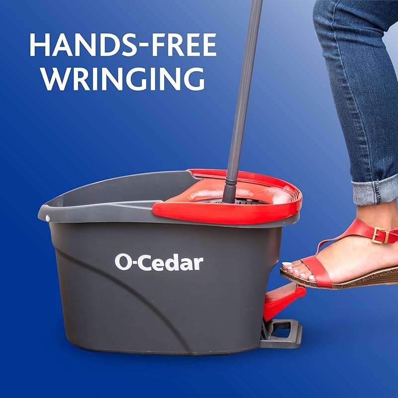 O-Cedar EasyWring Microfiber Spin Mop & Bucket Floor Cleaning System + 2 Extra Refills, Red/Gray - Image 4