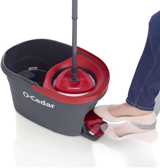 O-Cedar EasyWring Microfiber Spin Mop & Bucket Floor Cleaning System + 2 Extra Refills, Red/Gray - Image 8