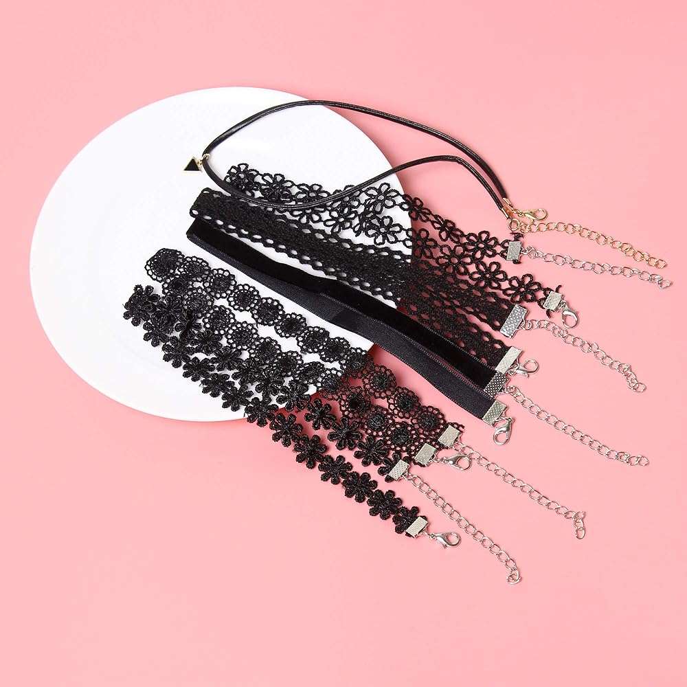 Maxforever 6 PCS Necklaces Black Velvet Choker Set Classic Gothic Tattoo Lace Chokers - Image 4