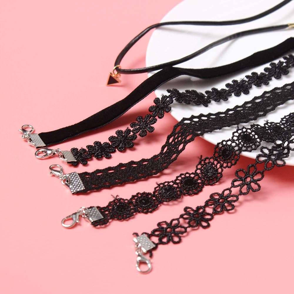 Maxforever 6 PCS Necklaces Black Velvet Choker Set Classic Gothic Tattoo Lace Chokers - Image 5