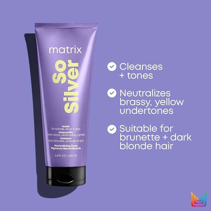 Matrix So Silver Purple Hair Mask - Deep Conditioning, Repairs Damaged Blonde and Silver Strands, Neutralizes Yellow Tones, For Color-Treated or Bleached Hair - Image 4