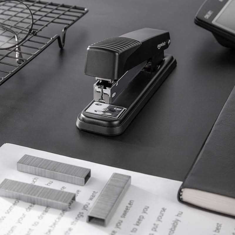 Amazon Basics Full-Strip Metal Office Desktop Stapler, 20 Sheet Capacity, Non-Slip, Black, 3-Pack - Image 2