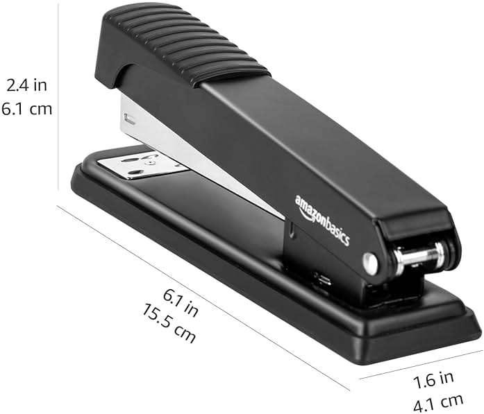 Amazon Basics Full-Strip Metal Office Desktop Stapler, 20 Sheet Capacity, Non-Slip, Black, 3-Pack - Image 3