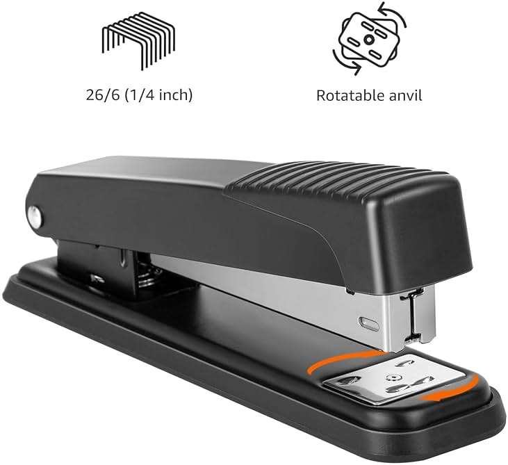 Amazon Basics Full-Strip Metal Office Desktop Stapler, 20 Sheet Capacity, Non-Slip, Black, 3-Pack - Image 5