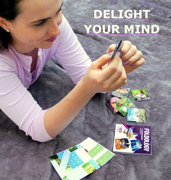 FOLDOLOGY - The Origami Puzzle Game! Brain Teasers for Tweens, Teens & Adults | Travel Game, STEM Toy | Fold the Paper, Complete the Picture | 100 Puzzles | Gift for Ages 10+ - Image 4