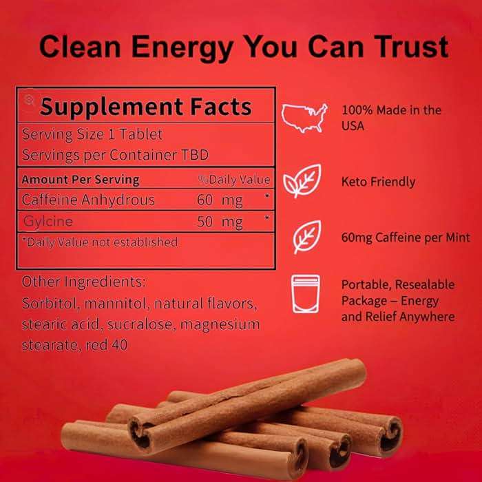 Caffeine Mints by Rally, 60milligram Caffeine, Instant Energy, Fresh Breath Caffeinated Mints, 0 Sugar, Cinnamon Flavor (12 Packs, 120 Mint) - Image 6