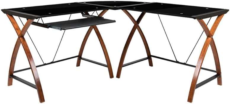 Flash Furniture Jude Black Glass L-Shape Corner Computer Desk with Pull-Out Keyboard Tray - Image 6