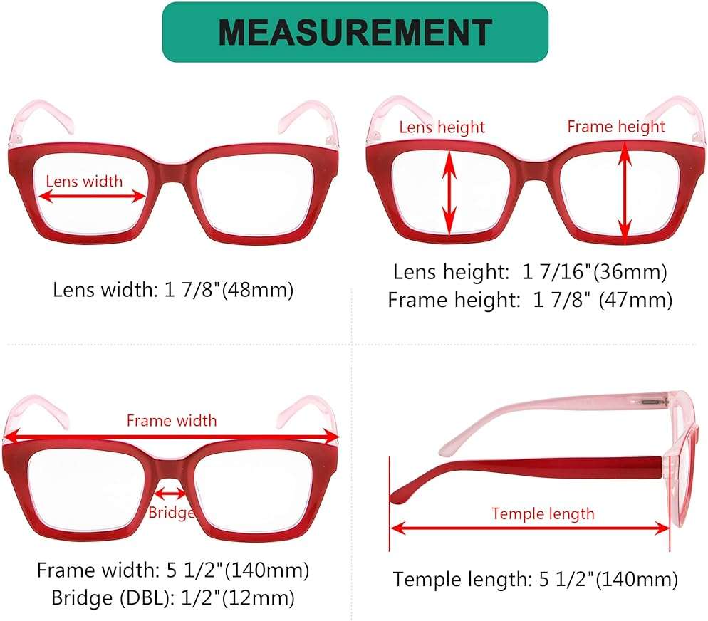 Eyekepper Ladies Reading Glasses - Oversized Square Design Readers for Women Red - Image 3