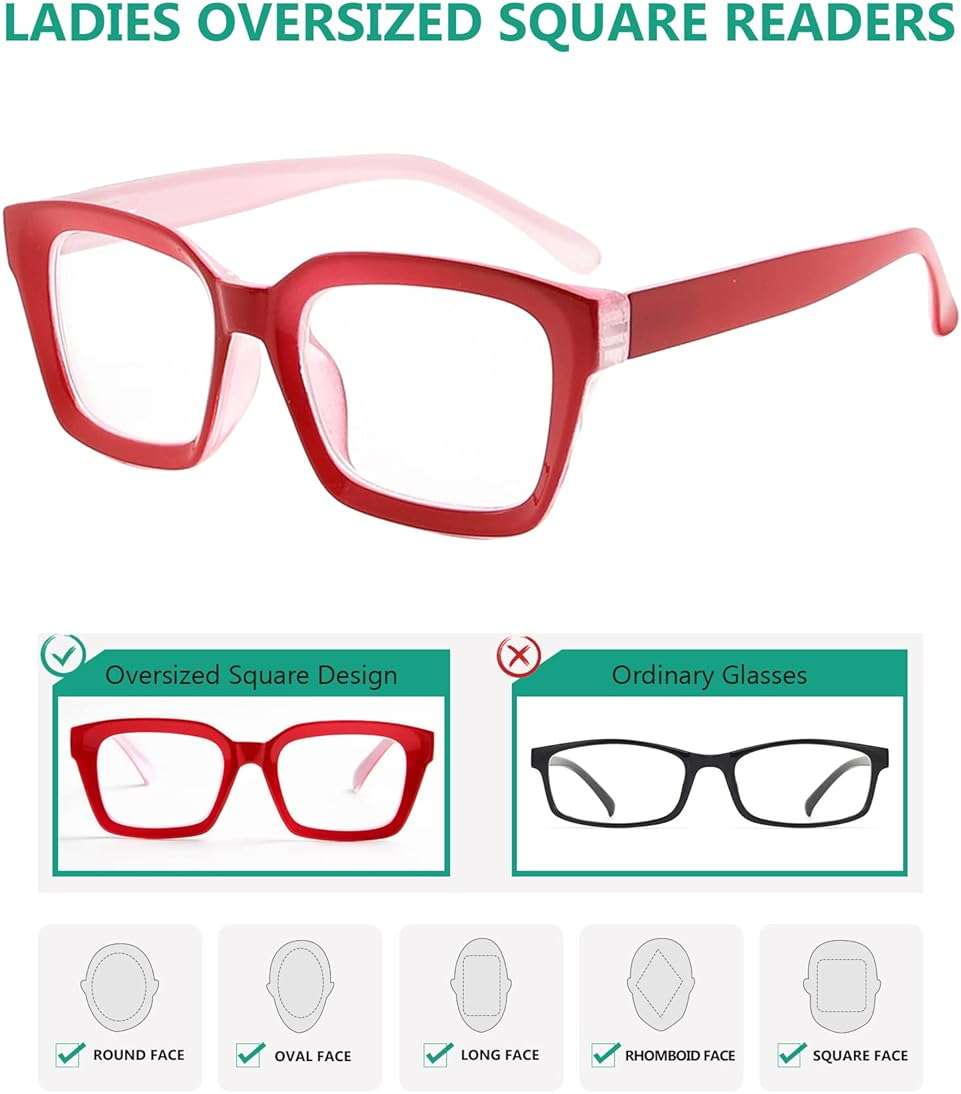 Eyekepper Ladies Reading Glasses - Oversized Square Design Readers for Women Red - Image 4
