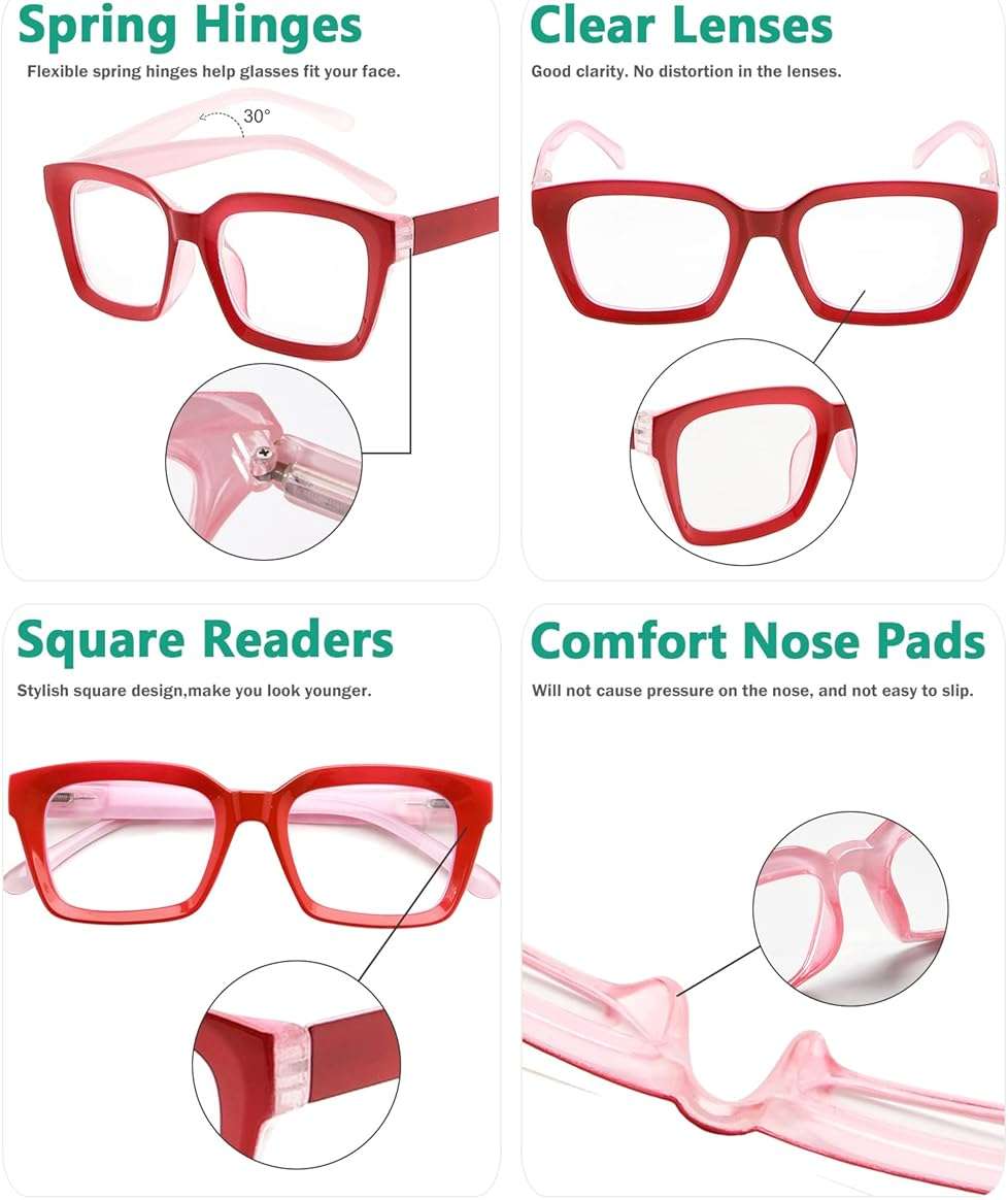 Eyekepper Ladies Reading Glasses - Oversized Square Design Readers for Women Red - Image 5
