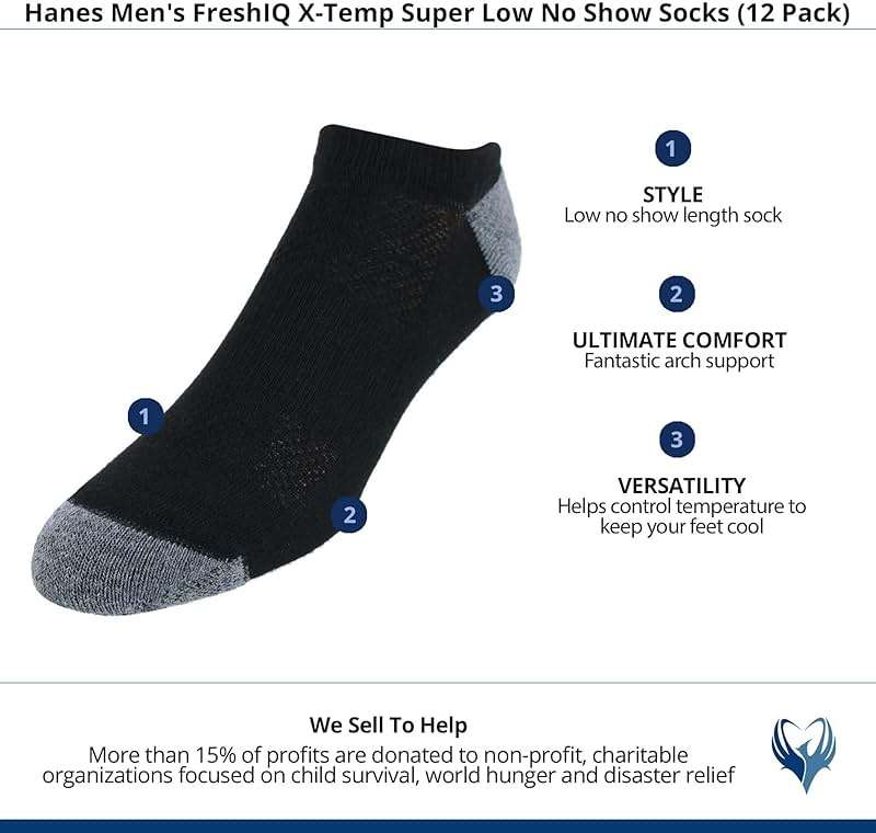 Hanes Men's Socks, Active Cool X-temp Lightweight Moisture-wicking Cushioned Ankle, Crew and No Show, 12 and 14 Pair Packs - Image 3