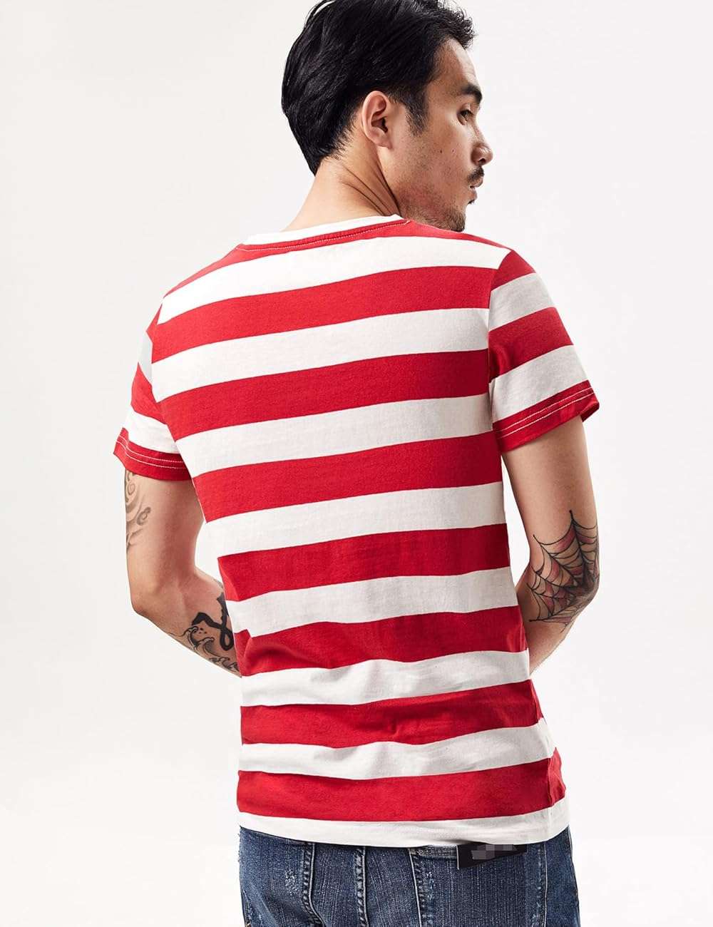 Wide Striped T Shirt for Men Sailor Tee Red White Black Navy Stripes Top Basic - Image 4