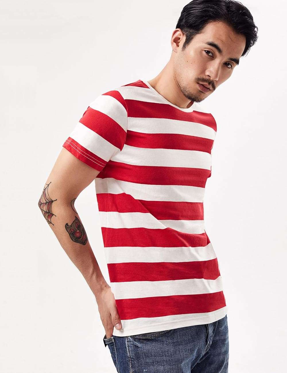 Wide Striped T Shirt for Men Sailor Tee Red White Black Navy Stripes Top Basic - Image 5