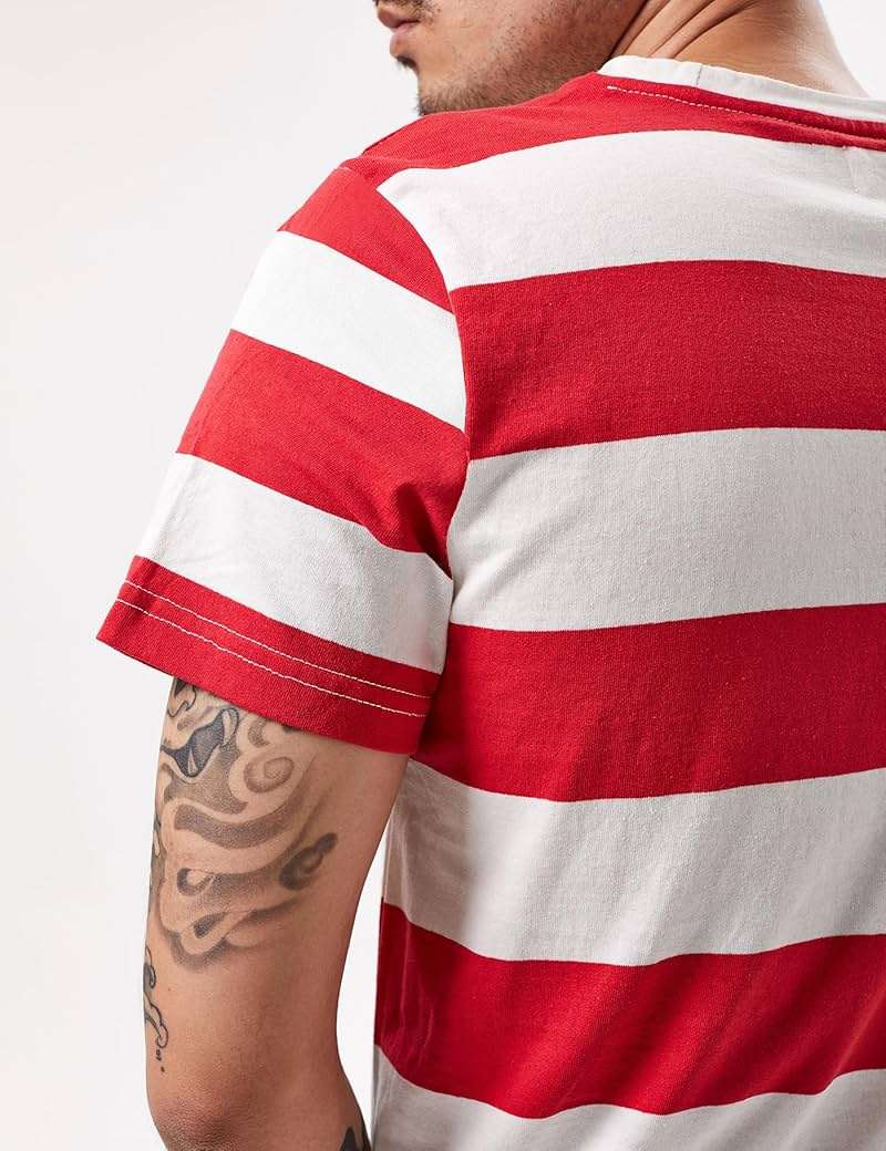 Wide Striped T Shirt for Men Sailor Tee Red White Black Navy Stripes Top Basic - Image 6