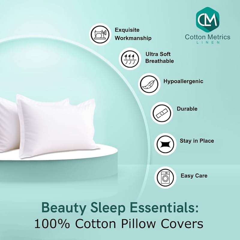 Cotton Metrics Linen 2 Pack Pillow Shams Standard Size 20x26 – 600 Thread Count 100% Organic Cotton White Pillow Covers with 2 Inch Flange, Soft & Smooth Premium Hotel-Quality Pillowcases Set of 2 - Image 2
