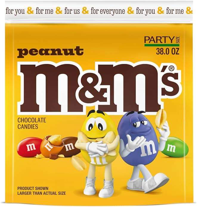 M&M'S Peanut Milk Chocolate Candy Resealable Bulk Pack, Party Size, 38 oz Bag, For Sharing, Baking and Snacking - Image 1