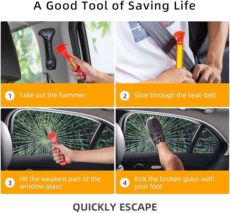 Nomiou 10 Pack Safety Hammer, Emergency Escape Tool with Car Window Breaker and Seat Belt Cutter, Life Saving Survival Kit - Image 7