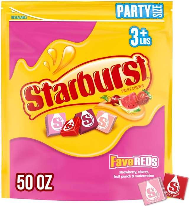 STARBURST Fruit Chews Candy - FaveREDS STARBURST Candy Bulk Individually Wrapped, Party Size Bag, 50 oz, Pack of 1 - Image 1