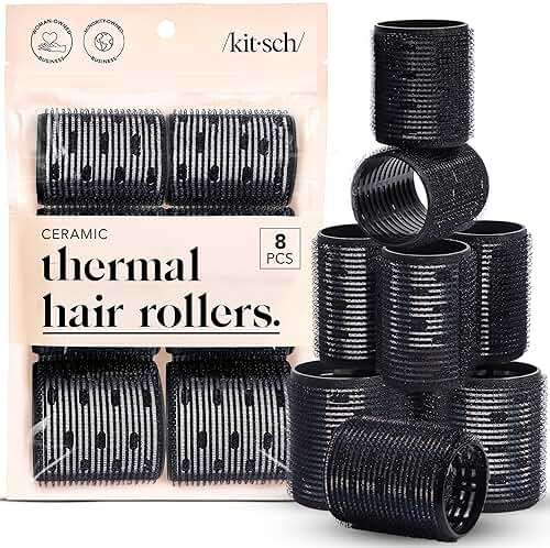 Kitsch Ceramic Thermal Hair Rollers for Women – Self Grip Hair Curlers for Heatless Curls Overnight - Volumizing Large Rollers for Short & Long Hair - For Long Lasting Frizz-Free Curls - Black, 8pcs - Image 1