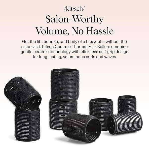 Kitsch Ceramic Thermal Hair Rollers for Women – Self Grip Hair Curlers for Heatless Curls Overnight - Volumizing Large Rollers for Short & Long Hair - For Long Lasting Frizz-Free Curls - Black, 8pcs - Image 2