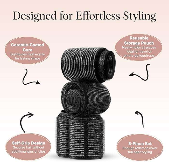 Kitsch Ceramic Thermal Hair Rollers for Women – Self Grip Hair Curlers for Heatless Curls Overnight - Volumizing Large Rollers for Short & Long Hair - For Long Lasting Frizz-Free Curls - Black, 8pcs - Image 4