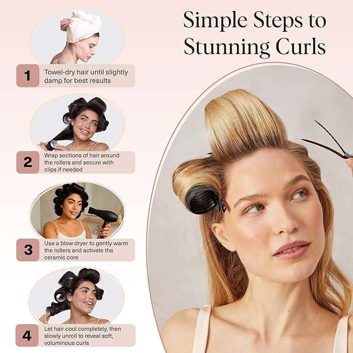 Kitsch Ceramic Thermal Hair Rollers for Women – Self Grip Hair Curlers for Heatless Curls Overnight - Volumizing Large Rollers for Short & Long Hair - For Long Lasting Frizz-Free Curls - Black, 8pcs - Image 7