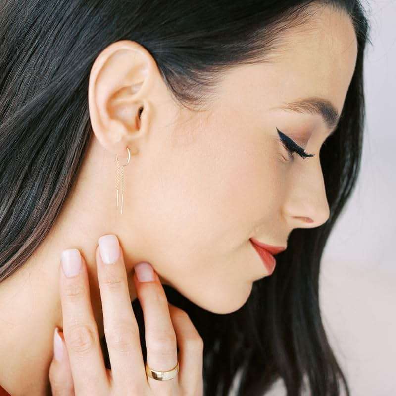 HONEYCAT Threader Drop Bar Chain Earrings in Gold, Rose Gold, or Silver | Minimalist, Delicate Jewelry - Image 2