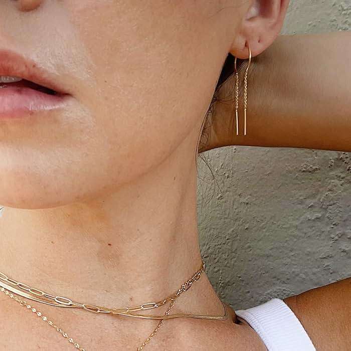 HONEYCAT Threader Drop Bar Chain Earrings in Gold, Rose Gold, or Silver | Minimalist, Delicate Jewelry - Image 4