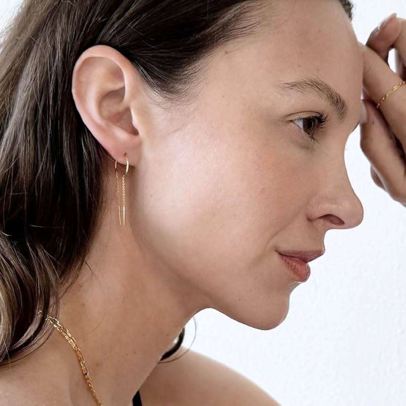 HONEYCAT Threader Drop Bar Chain Earrings in Gold, Rose Gold, or Silver | Minimalist, Delicate Jewelry - Image 5